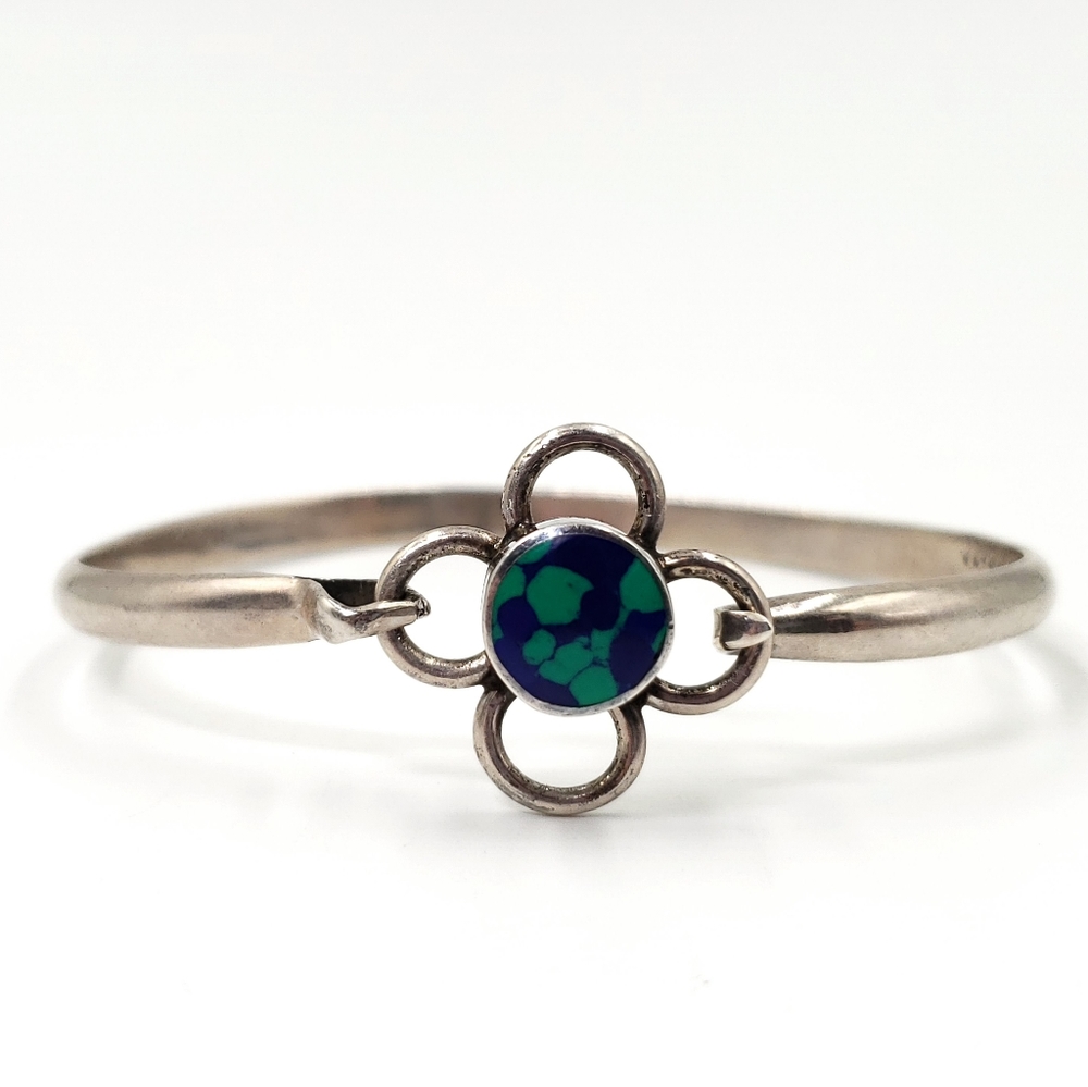 Sterling Silver Azurite Bracelet Hinged Bangle